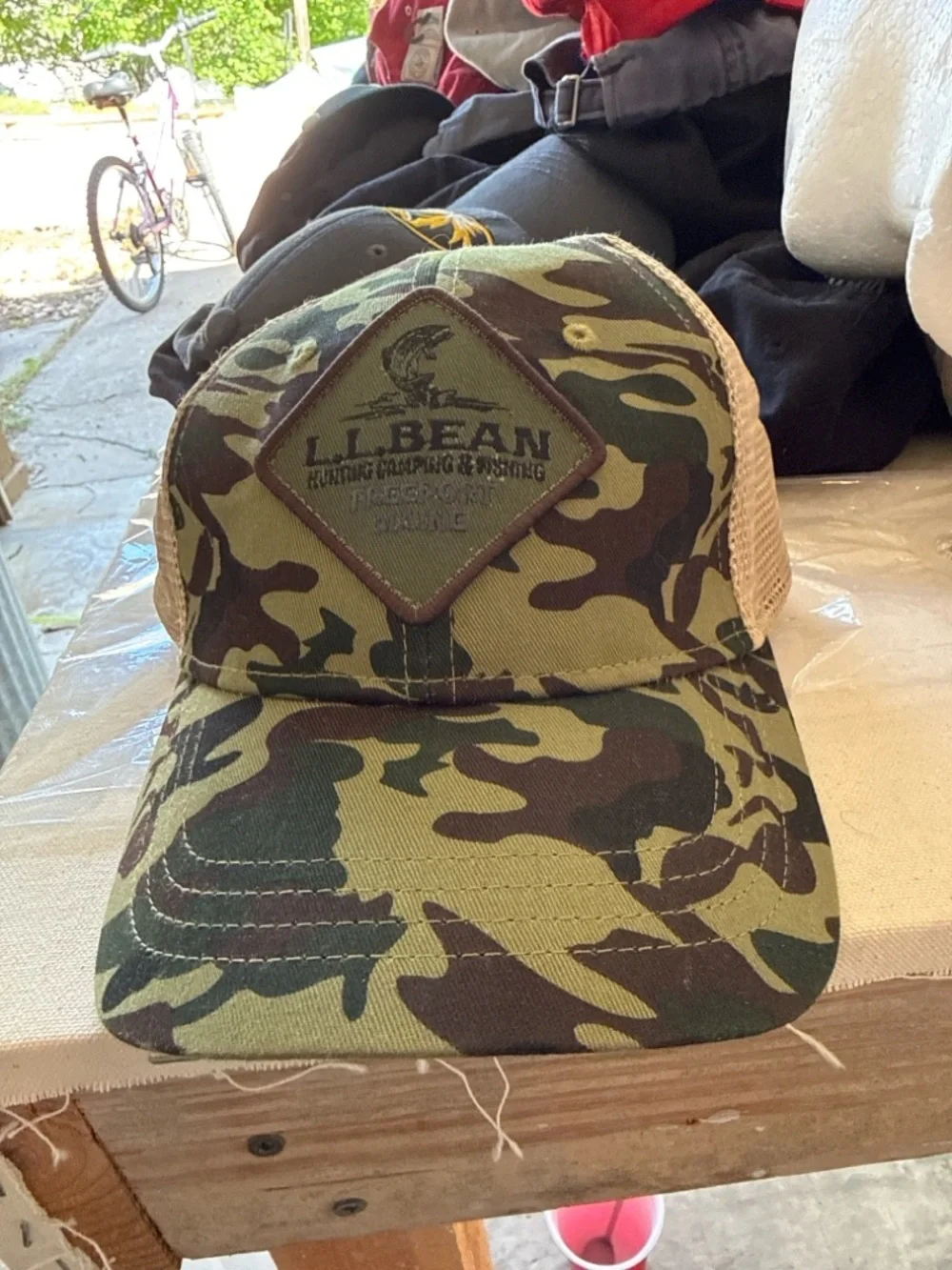 L.L. Bean Camo Trucker Hat in Green & Tan - Picture 3 of 4